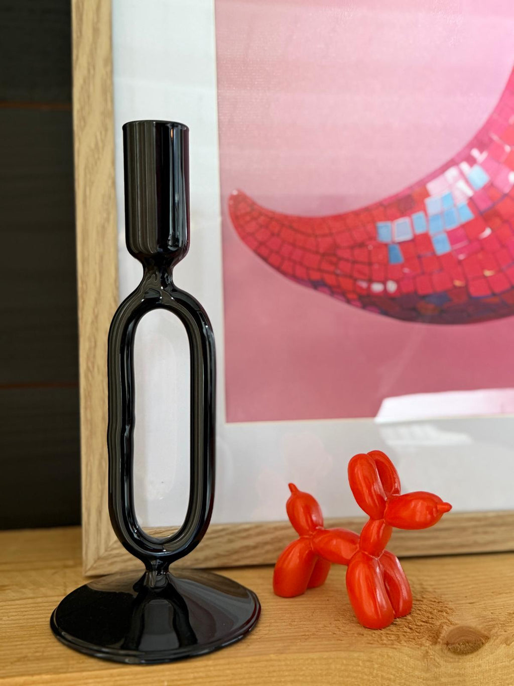 Zwarte Glazen Kandelaar | 22 cm